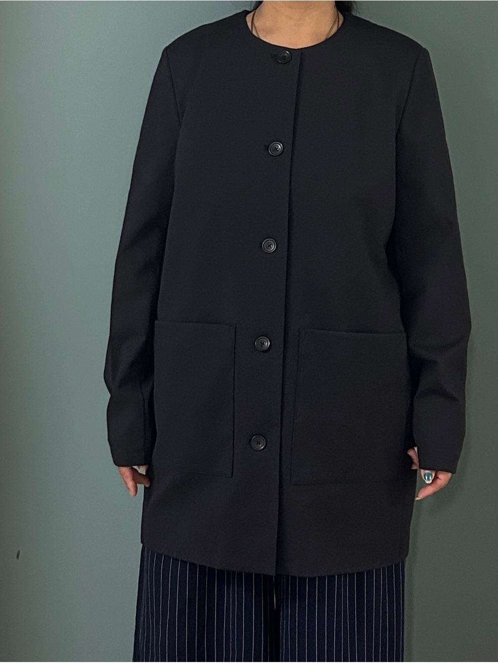 Black Minimal Button-Front Women's Coat